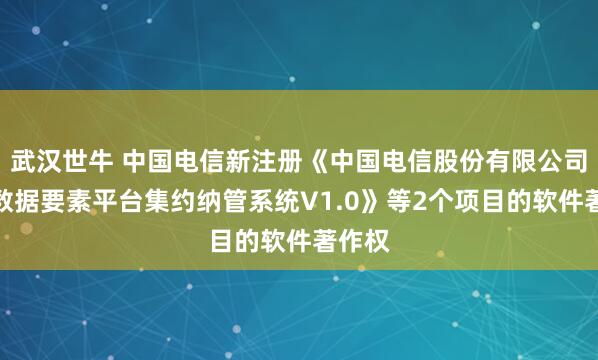 武汉世牛 中国电信新注册《中国电信股份有限公司星海数据要素平台集约纳管系统V1.0》等2个项目的软件著作权