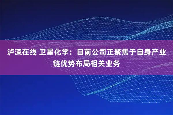 泸深在线 卫星化学：目前公司正聚焦于自身产业链优势布局相关业务