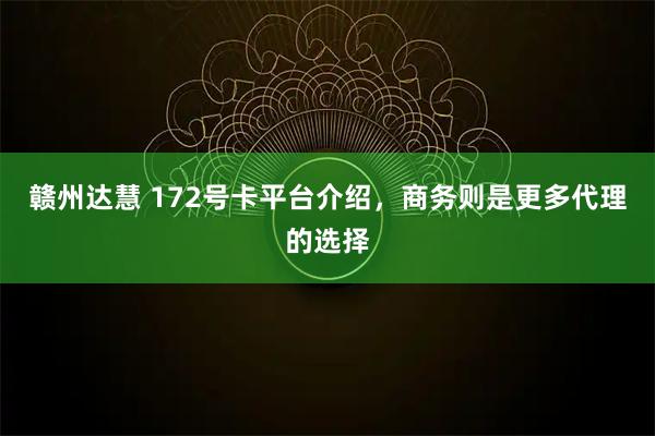赣州达慧 172号卡平台介绍，商务则是更多代理的选择